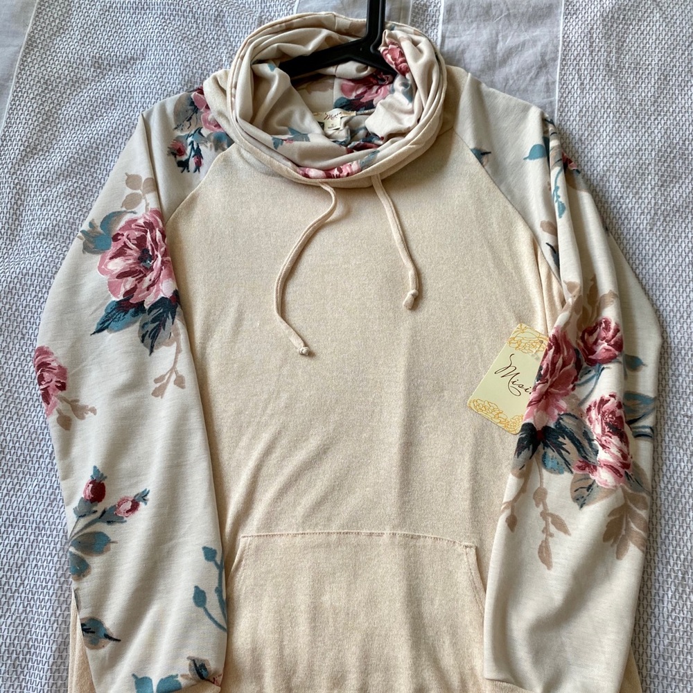 NWT Floral Accent Cowl Neck Pullover